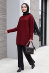 Bisiklet Yaka Desenli Triko Tunik  -Bordo