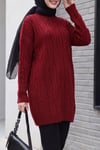 Bisiklet Yaka Desenli Triko Tunik  -Bordo