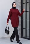 Bisiklet Yaka Desenli Triko Tunik  -Bordo