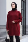 Bisiklet Yaka Desenli Triko Tunik  -Bordo