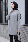 Bisiklet Yaka Desenli Triko Tunik  -Gri