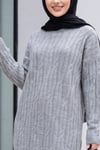 Bisiklet Yaka Desenli Triko Tunik  -Gri