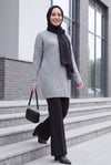 Bisiklet Yaka Desenli Triko Tunik  -Gri
