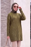 Bisiklet Yaka Desenli Triko Tunik  -Haki