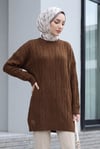 Bisiklet Yaka Desenli Triko Tunik  -Kahverengi
