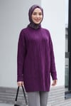 Bisiklet Yaka Desenli Triko Tunik  -Mor