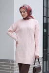 Bisiklet Yaka Desenli Triko Tunik  -Pudra