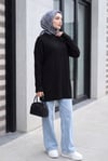 Bisiklet Yaka Desenli Triko Tunik  -Siyah