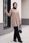 Bisiklet Yaka Desenli Triko Tunik  -Toprak
