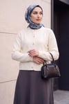 Bisiklet Yaka Düğmeli Triko Hırka -Beyaz