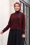 Bisiklet Yaka Düğmeli Triko Hırka -Bordo