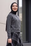 Bisiklet Yaka Düğmeli Triko Hırka -Füme