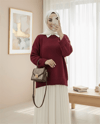Bisiklet Yaka Eteği Fitilli Salaş Triko Kazak -Bordo-Kazak-109-0822-R04