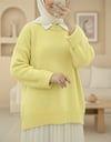 Bisiklet Yaka Eteği Fitilli Salaş Triko Kazak       -Sarı-Kazak-109-0822-R22