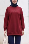 Bisiklet Yaka Kabartma Yazılı Penye Sweat -Bordo