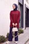 Bisiklet Yaka Kabartma Yazılı Penye Sweat -Bordo