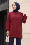 Bisiklet Yaka Kabartma Yazılı Penye Sweat -Bordo