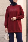 Bisiklet Yaka Kabartma Yazılı Penye Sweat -Bordo