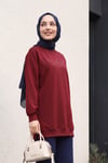 Bisiklet Yaka Kabartma Yazılı Penye Sweat -Bordo