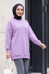 Bisiklet Yaka Kabartma Yazılı Penye Sweat -Açık Lila