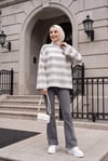 Bisiklet Yaka Kalın Çizgili Sweat -Gri