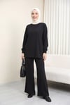 Bisiklet Yaka Oversize Cepli Pantolonlu Penye Takım -Siyah
