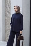 Bisiklet Yaka Oversize Cepli Pantolonlu Penye Takım -Lacivert