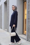 Bisiklet Yaka Oversize Cepli Pantolonlu Penye Takım -Lacivert