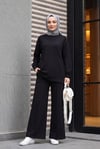 Bisiklet Yaka Oversize Cepli Pantolonlu Penye Takım -Siyah