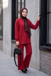 Bisiklet Yaka Oversize Cepli Pantolonlu Penye Takım -Bordo