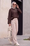 Bisiklet Yaka Oversize Likralı Sweat  -Koyu Kahverengi