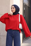 Bisiklet Yaka Oversize Likralı Sweat  -Kırmızı
