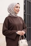 Bisiklet Yaka Oversize Likralı Sweat  -Koyu Kahverengi