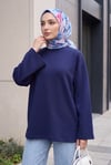 Bisiklet Yaka Oversize Likralı Sweat  -Lacivert