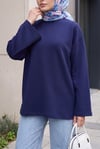 Bisiklet Yaka Oversize Likralı Sweat  -Lacivert