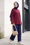 Bisiklet Yaka Oversize Likralı Sweat  -Mürdüm