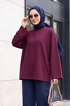 Bisiklet Yaka Oversize Likralı Sweat  -Mürdüm