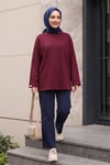 Bisiklet Yaka Oversize Likralı Sweat  -Mürdüm