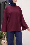 Bisiklet Yaka Oversize Likralı Sweat  -Mürdüm