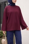 Bisiklet Yaka Oversize Likralı Sweat  -Mürdüm