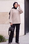 Bisiklet Yaka Oversize Likralı Sweat  -Taş rengi