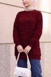 Bisiklet Yaka Sim Detaylı Sakallı Triko Tunik -Bordo