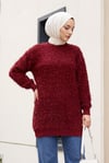 Bisiklet Yaka Sim Detaylı Sakallı Triko Tunik -Bordo