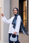 Bisiklet Yaka Uzun Kollu Oversize Penye Sweat -Beyaz