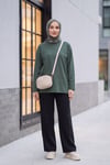 Bisiklet Yaka Uzun Kollu Oversize Penye Sweat -Haki