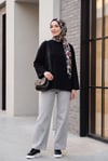 Bisiklet Yaka Uzun Kollu Oversize Penye Sweat -Siyah