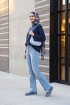Bisiklet Yaka Uzun Kollu Oversize Penye Sweat -Lacivert