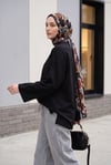 Bisiklet Yaka Uzun Kollu Oversize Penye Sweat -Siyah