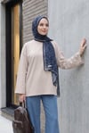 Bisiklet Yaka Uzun Kollu Oversize Penye Sweat -Taş rengi