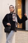 Bisiklet Yaka Uzun Kollu Oversize Penye Sweat -Siyah